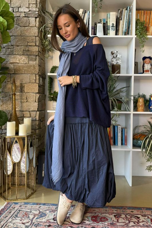 Paloma Bubble Hem Layering Dress Navy 